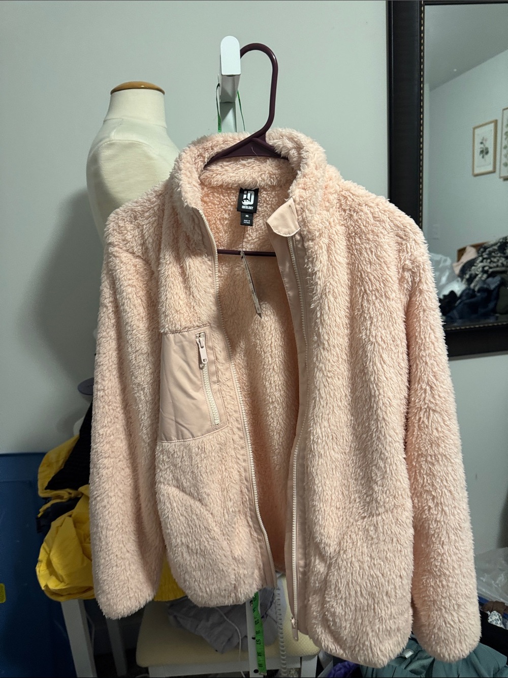 Ideology Plush Zip-Up Teddy Jacket in Light Pink
